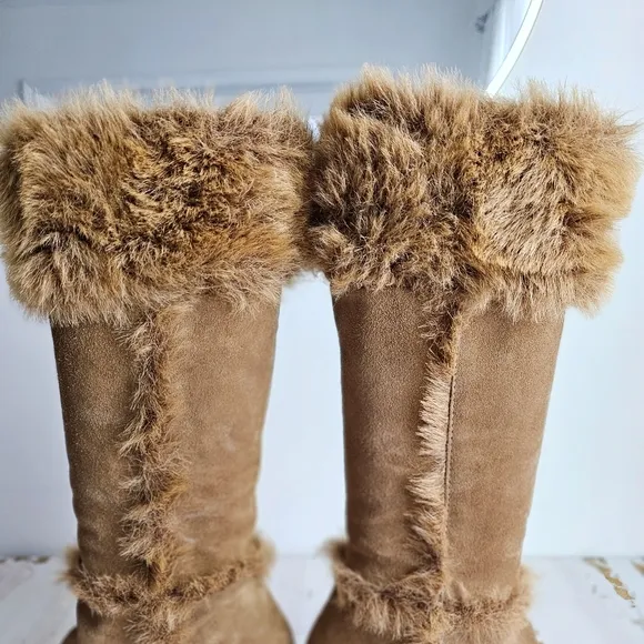 Vintage Steve Madden Aspenn Genuine Leather Chunky Tan Fur Trim Boots 7B