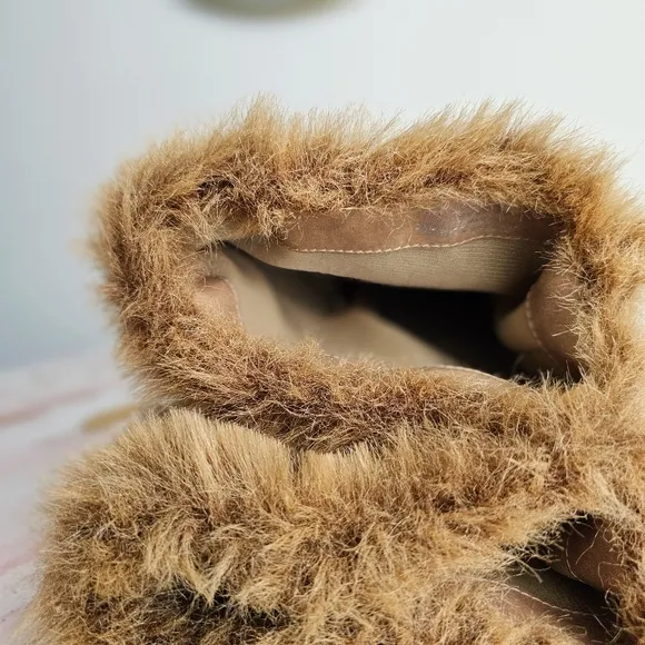 Vintage Steve Madden Aspenn Genuine Leather Chunky Tan Fur Trim Boots 7B