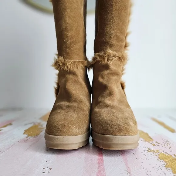 Vintage Steve Madden Aspenn Genuine Leather Chunky Tan Fur Trim Boots 7B