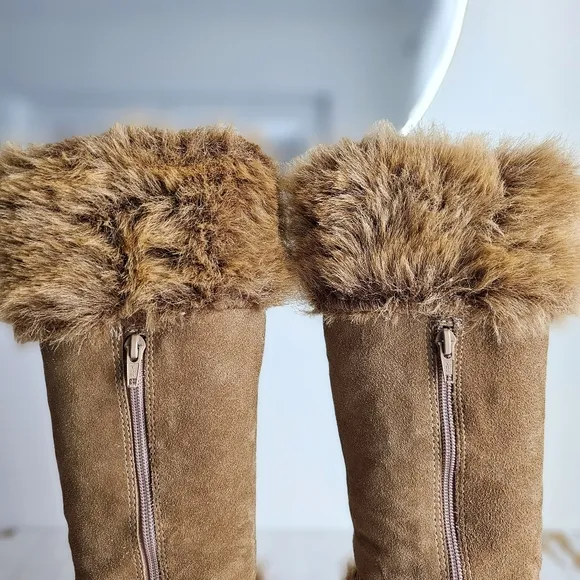 Vintage Steve Madden Aspenn Genuine Leather Chunky Tan Fur Trim Boots 7B