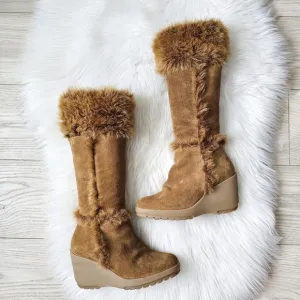 Vintage Steve Madden Aspenn Genuine Leather Chunky Tan Fur Trim Boots 7B