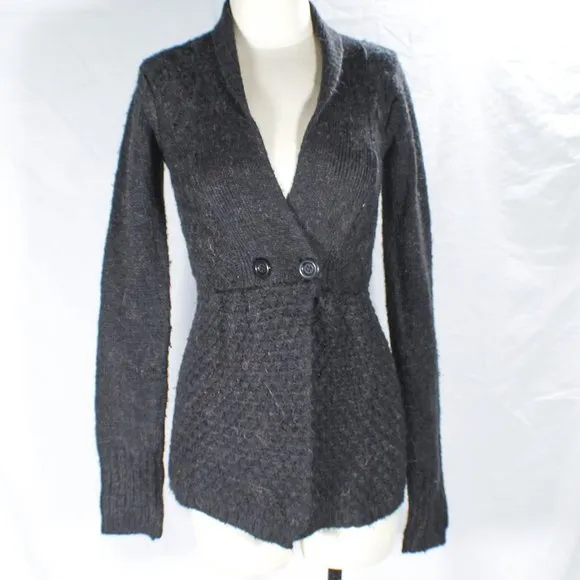 Vintage Y2K Max Azaria BCBG Alpaca Mohair Ash Gray Cardigan Copper Flecks
