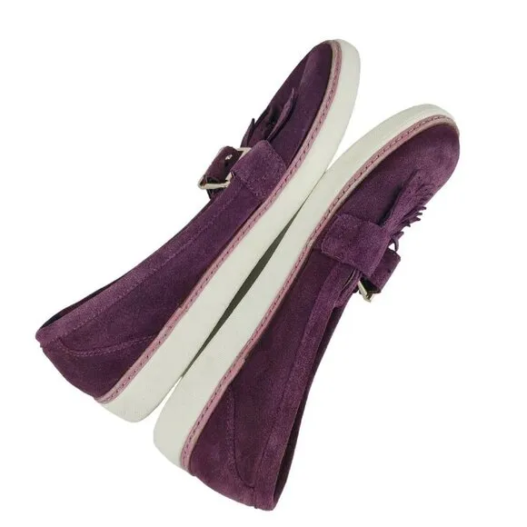 VIONIC Cambridge Purple Merlot Suede Kiltie Loafers Buckle Comfort Size 7.5