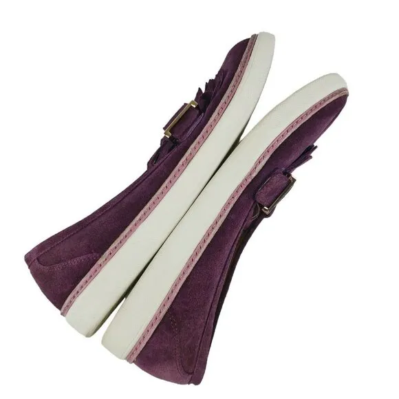 VIONIC Cambridge Purple Merlot Suede Kiltie Loafers Buckle Comfort Size 7.5