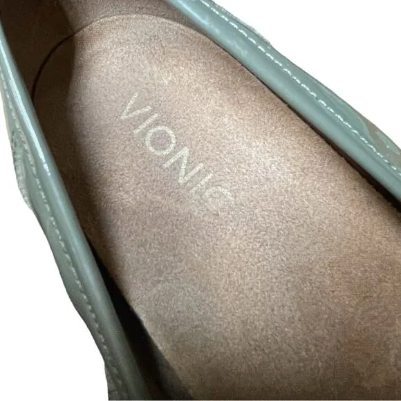 Vionic Olive Green Gray Patent Leather Cheryl Slip On Loafers - 11