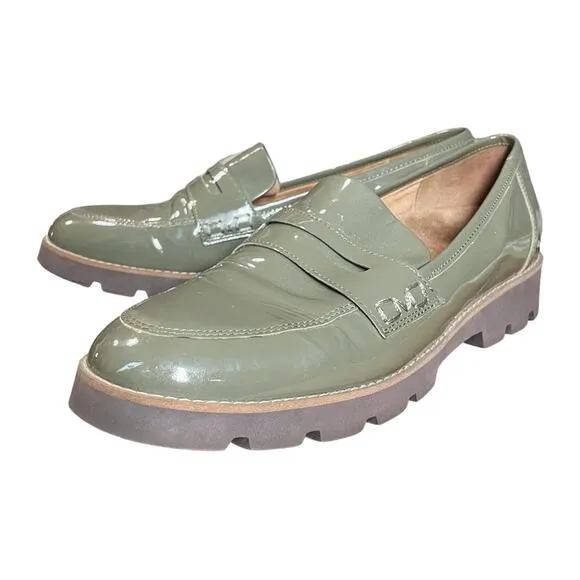 Vionic Olive Green Gray Patent Leather Cheryl Slip On Loafers - 11