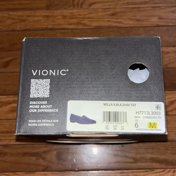 Vionic Willa Shimmer Suede Comfort Loafers Black With Metallic Women’s Size 6