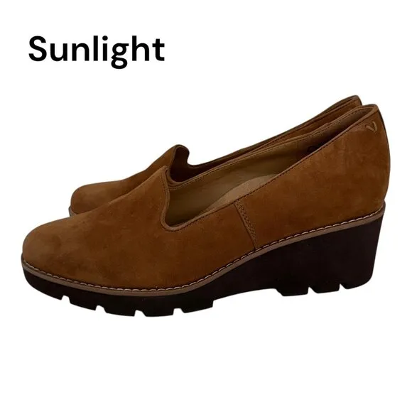 Vionic Willa Womens 11 Suede Wedge Loafers Chestnut Brown Slip-On Comfort Shoes