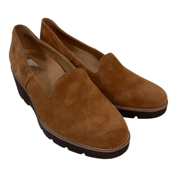 Vionic Willa Womens 11 Suede Wedge Loafers Chestnut Brown Slip-On Comfort Shoes