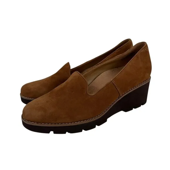 Vionic Willa Womens 11 Suede Wedge Loafers Chestnut Brown Slip-On Comfort Shoes