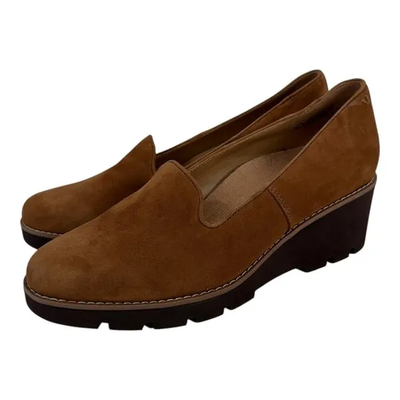Vionic Willa Womens 11 Suede Wedge Loafers Chestnut Brown Slip-On Comfort Shoes