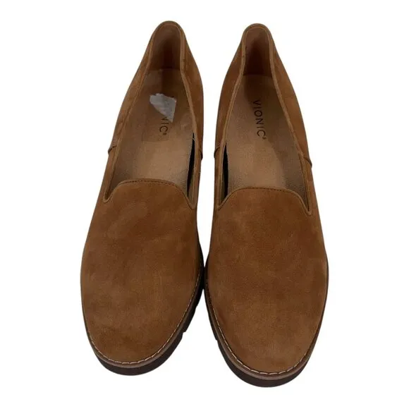 Vionic Willa Womens 11 Suede Wedge Loafers Chestnut Brown Slip-On Comfort Shoes