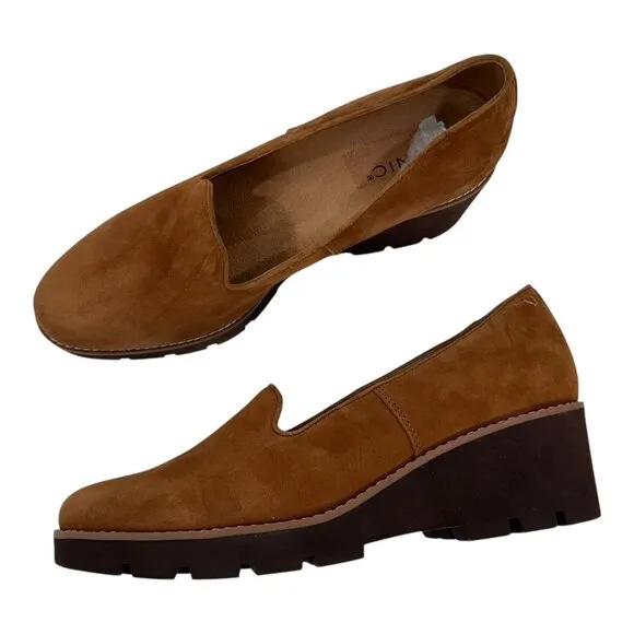 Vionic Willa Womens 11 Suede Wedge Loafers Chestnut Brown Slip-On Comfort Shoes