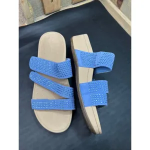 VIONIC Womens Blue Rhinestone Comfort Sandals Three Strap Slides Summer Shoes Sz
