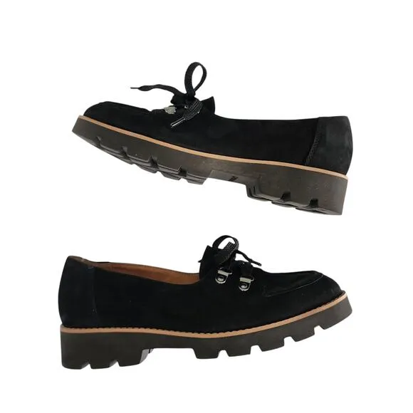 Vionic Womens Teagan Oxford Loafers Size 7.5 Black Nubuck Leather Chunky Lace Up