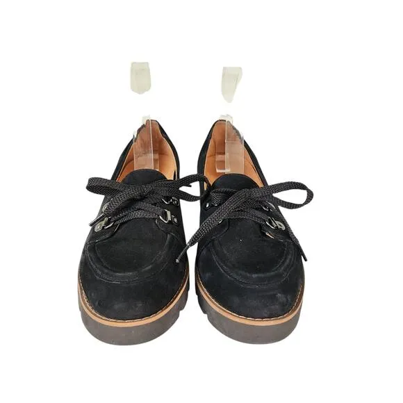 Vionic Womens Teagan Oxford Loafers Size 7.5 Black Nubuck Leather Chunky Lace Up