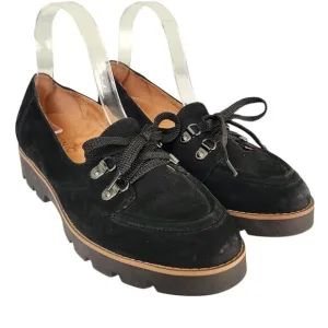 Vionic Womens Teagan Oxford Loafers Size 7.5 Black Nubuck Leather Chunky Lace Up