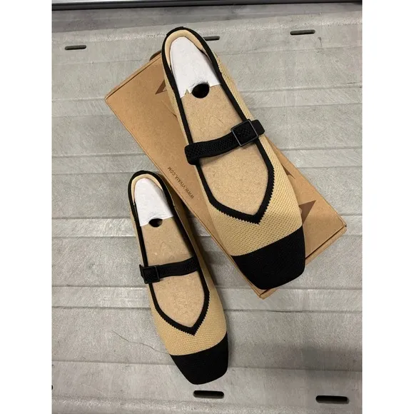 VIVAIA  Flats Knit Ballet Shoes Cap Toe Comfortable Beige  EU/39.5 US/8.5