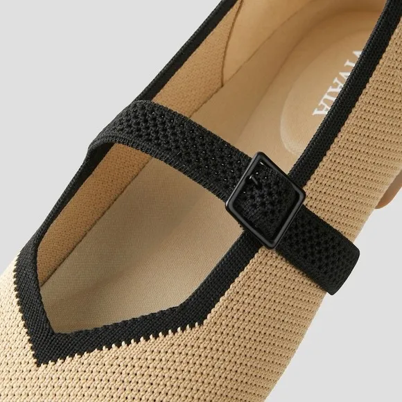 VIVAIA  Flats Knit Ballet Shoes Cap Toe Comfortable Beige  EU/40.5 US/9-9.5