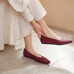 Vivaia Pointed-Toe Flats V-cuts Knit Slip On flats Burgundy Size7.5 EUR38.5