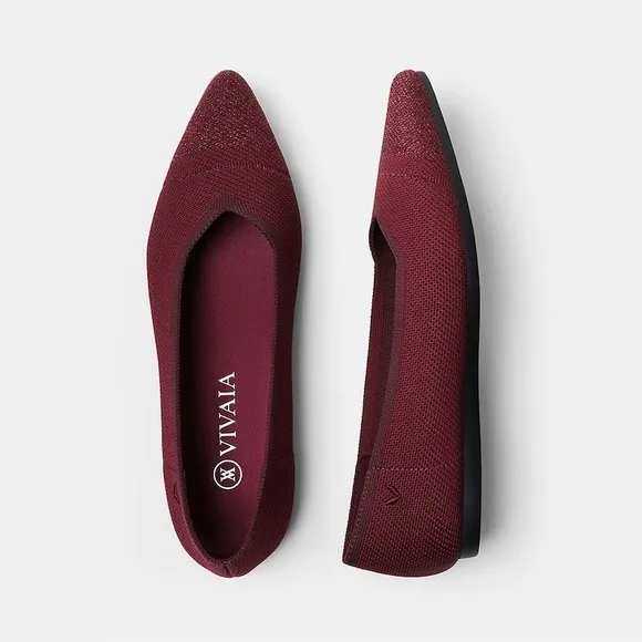 Vivaia Pointed-Toe Flats V-cuts Knit Slip On flats Burgundy Size7.5 EUR38.5