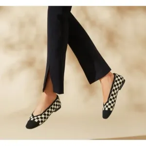 Vivaia Women Size 37.5W US 7 Wide Margot 2.0 Square Toe V Cut Flat Shoes Checker
