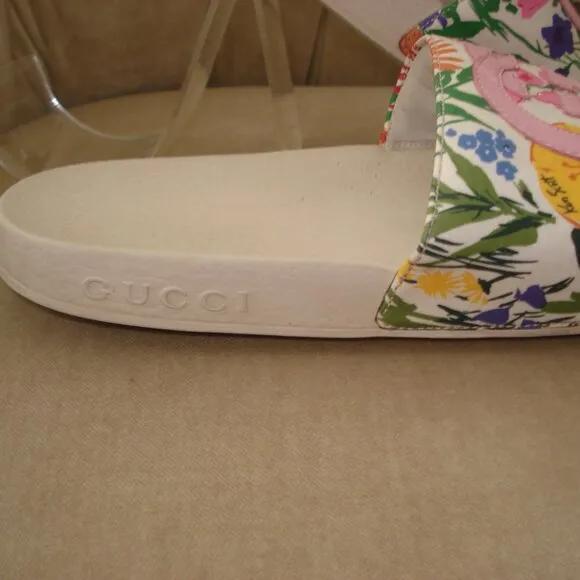 VTG Auth GUCCI x KEN SCOTT Iconic Infinity Jenni GG Floral Sport Pool Slides