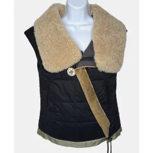 VTG Diesel Vest Womens XS Black Beige Shearling Quilted Faux Leather Crossover