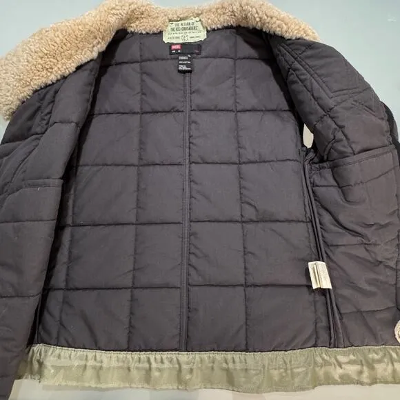 VTG Diesel Vest Womens XS Black Beige Shearling Quilted Faux Leather Crossover