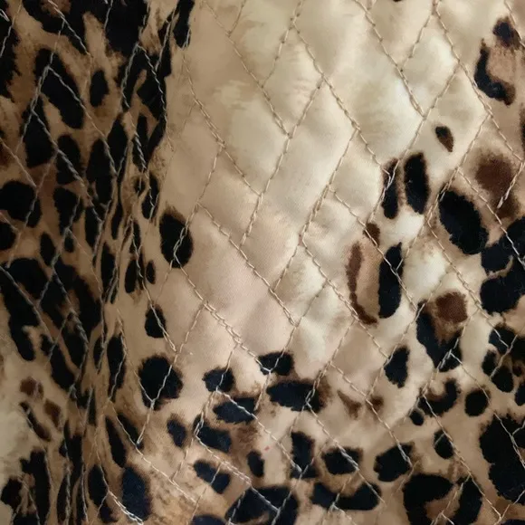 Vtg Liz Claiborne Quilted Snap Animal Print Oversized Lined Long Blazer