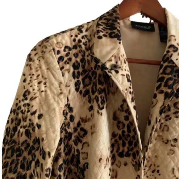 Vtg Liz Claiborne Quilted Snap Animal Print Oversized Lined Long Blazer