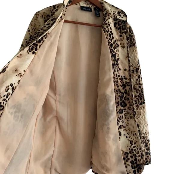 Vtg Liz Claiborne Quilted Snap Animal Print Oversized Lined Long Blazer