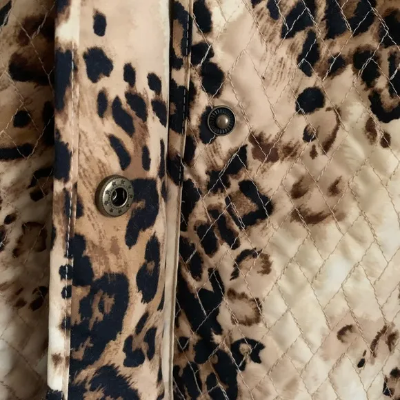 Vtg Liz Claiborne Quilted Snap Animal Print Oversized Lined Long Blazer