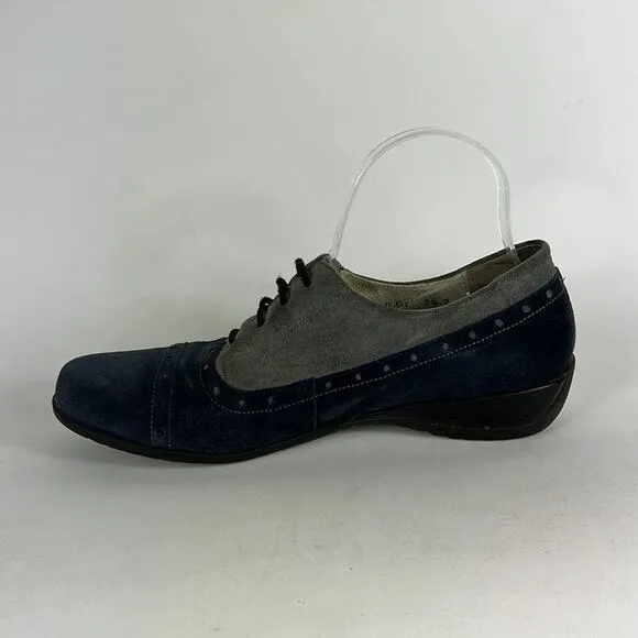 Waldlaufer wing tip saddle shoes us women’s size 7.5 blue grey minimalist suede