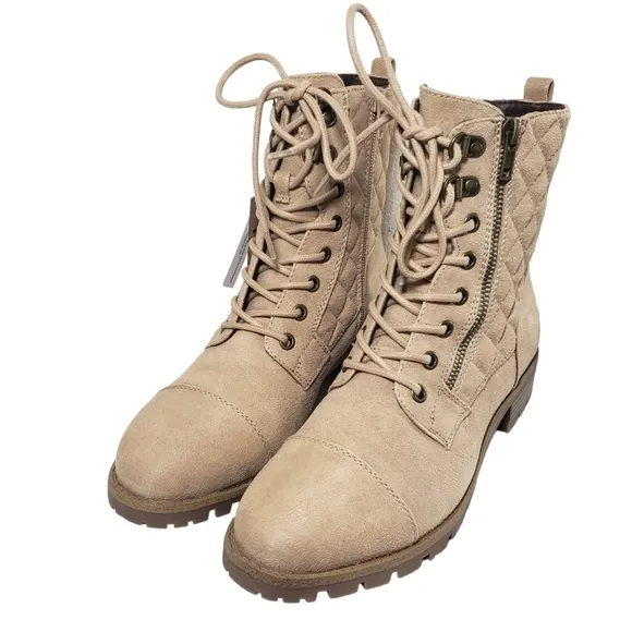 White Mountain Dashing Sang Lace Up Zip Quilted Block Heel Combat Boots Sz 7.5M
