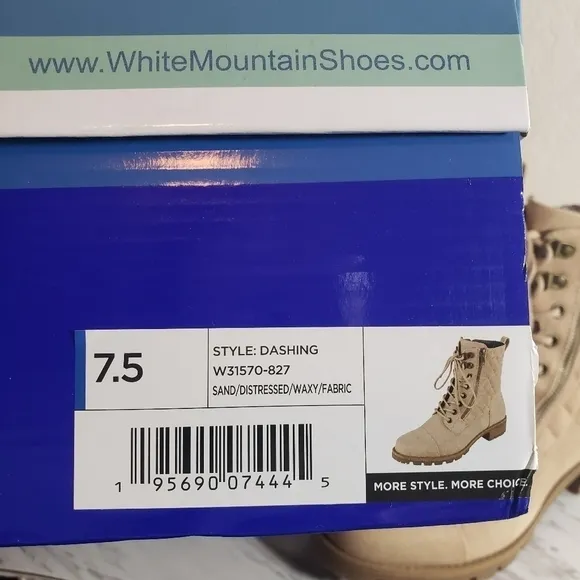 White Mountain Dashing Sang Lace Up Zip Quilted Block Heel Combat Boots Sz 7.5M