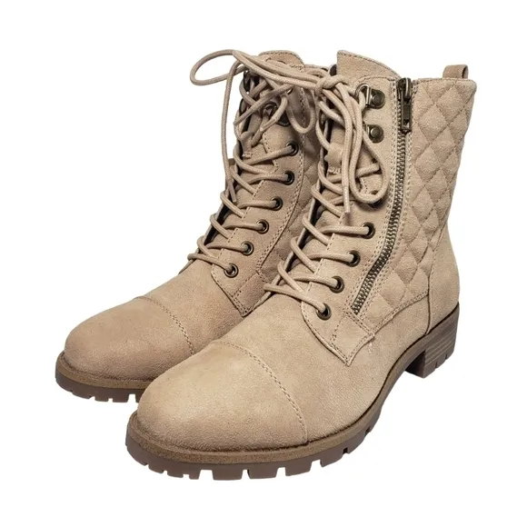 White Mountain Dashing Sang Lace Up Zip Quilted Block Heel Combat Boots Sz 7.5M