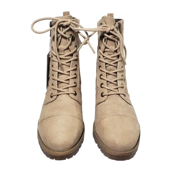 White Mountain Dashing Sang Lace Up Zip Quilted Block Heel Combat Boots Sz 7.5M
