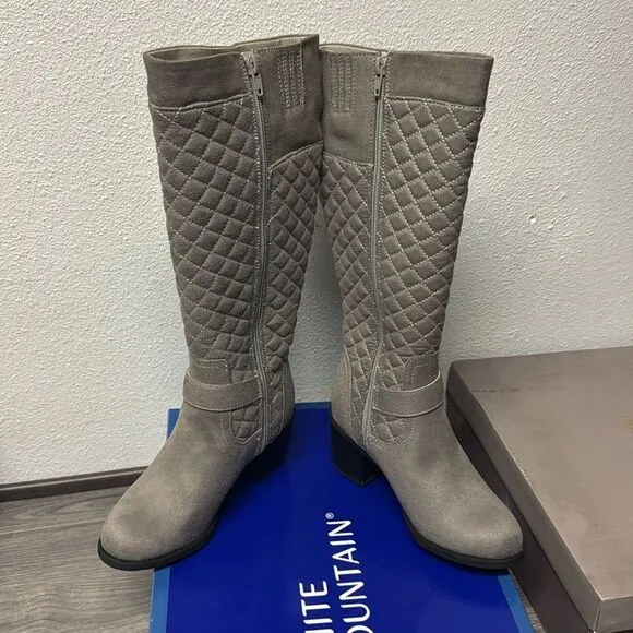 White Mountain Women's Damask Heeled Quilted Tall Boots