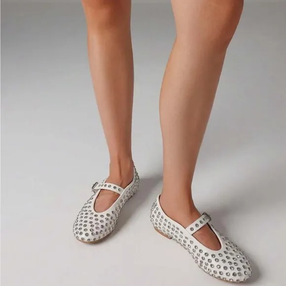 White Studded Ballerina Flats