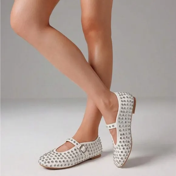 White Studded Ballerina Flats