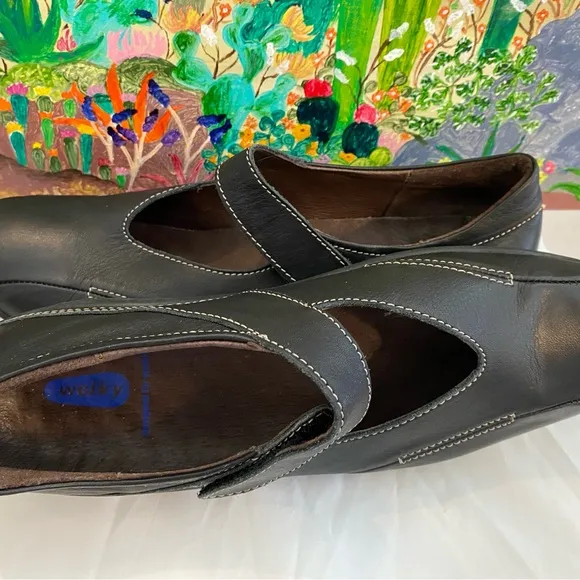 Wolky Black Leather Mary Jane Velcro Strap, Square Toe, Women’s Size 42 EU/11 US