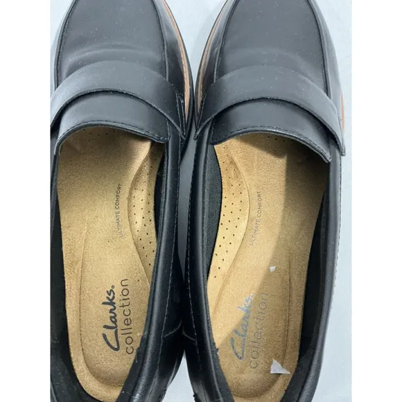 Womans Clarks Collection 8.5 W Black Ultimate Comfort Slip On Wedge Loafer