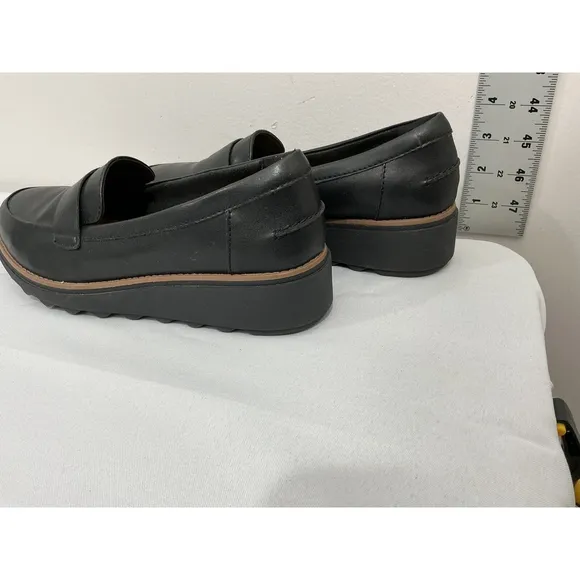 Womans Clarks Collection 8.5 W Black Ultimate Comfort Slip On Wedge Loafer
