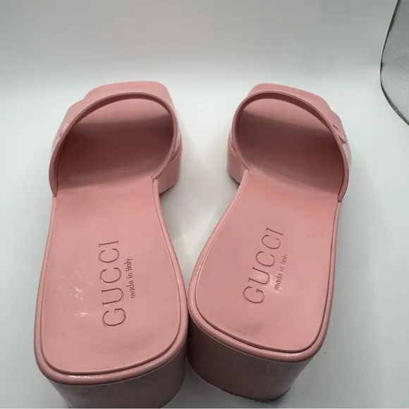 Womens Gucci Platform Rubber Logo Slides Sandals Heels