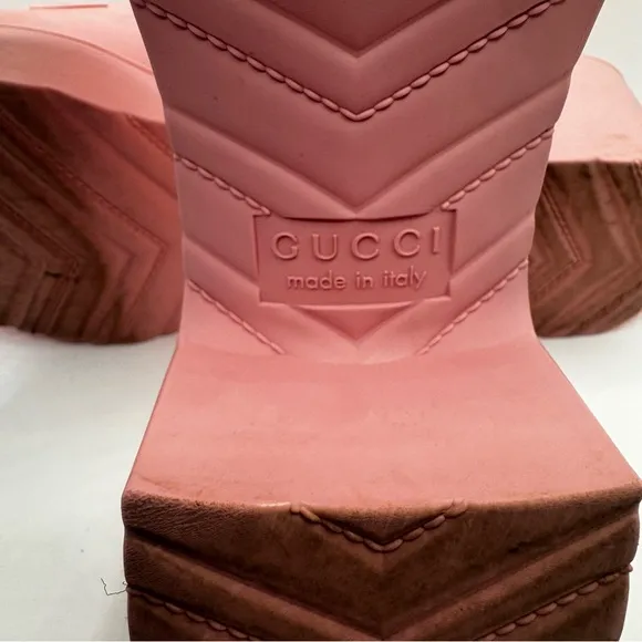 Womens Gucci Platform Rubber Logo Slides Sandals Heels