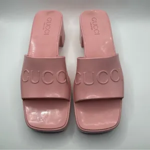 Womens Gucci Platform Rubber Logo Slides Sandals Heels