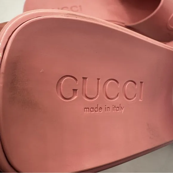 Womens Gucci Platform Rubber Logo Slides Sandals Heels
