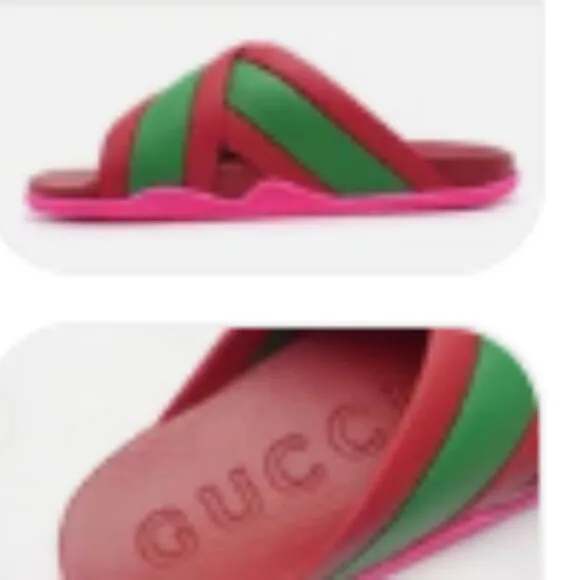 Women's Gucci Rubber Web Striped Sandals Sz 38 or 8 New In Box