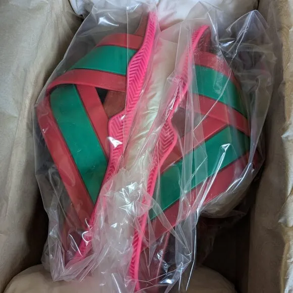Women's Gucci Rubber Web Striped Sandals Sz 38 or 8 New In Box